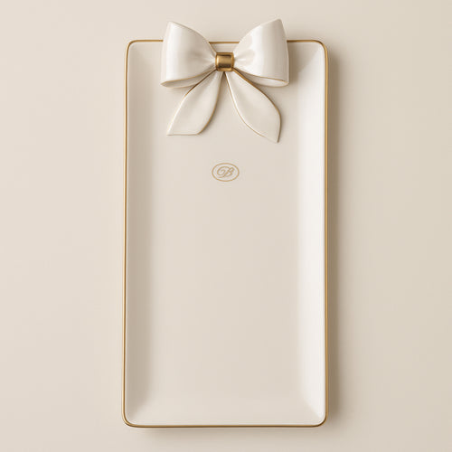 Dea Capodimonte Vassoio Bianco con Fiocco e Filo Oro 14,5x29 cm