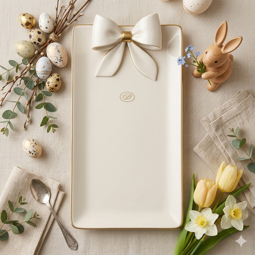 Dea Capodimonte Vassoio Bianco con Fiocco e Filo Oro 14,5x29 cm