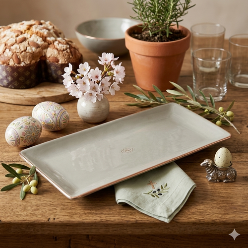 Dea Capodimonte Vassoio Verde Salvia con Filo Oro 14,5x29 cm