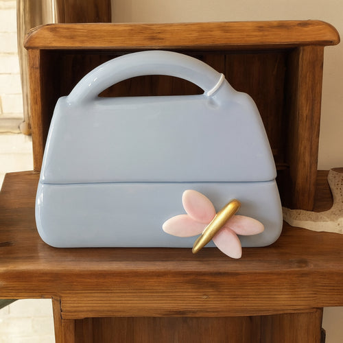 Dea Capodimonte Scatola borsetta grigia con farfalla ceramica 17×9×14 cm