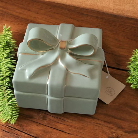 Dea – Scatola in Ceramica Capodimonte H.11x12,5 cm Verde Lime con Fiocco Oro
