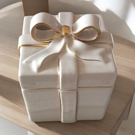 Dea – Scatola in Ceramica Capodimonte H.16x13 cm Tortora con Fiocco Oro