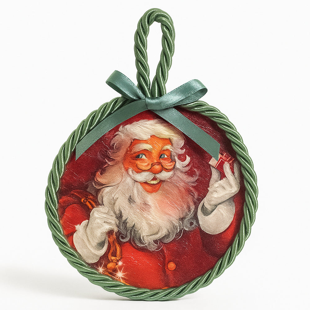 Decorazione natalizia Fiocchi di Luce in corteccia rotonda Ø9,5 cm con Babbo Natale