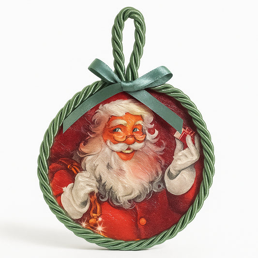 Decorazione natalizia Fiocchi di Luce in corteccia rotonda Ø9,5 cm con Babbo Natale