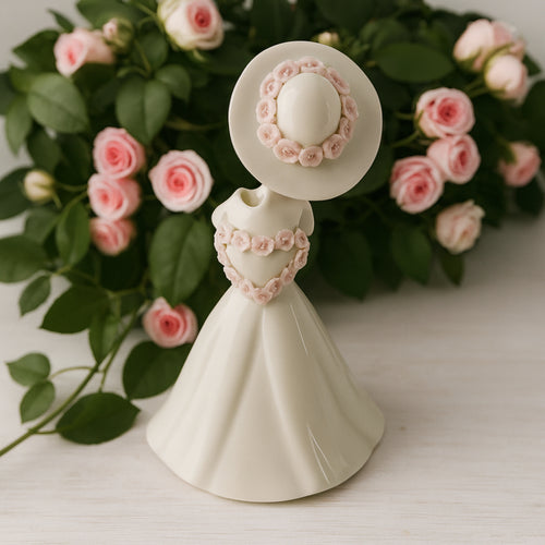 Sharon Diffusore Dama Porcellana Bianca Roselline Rosa H 18 cm