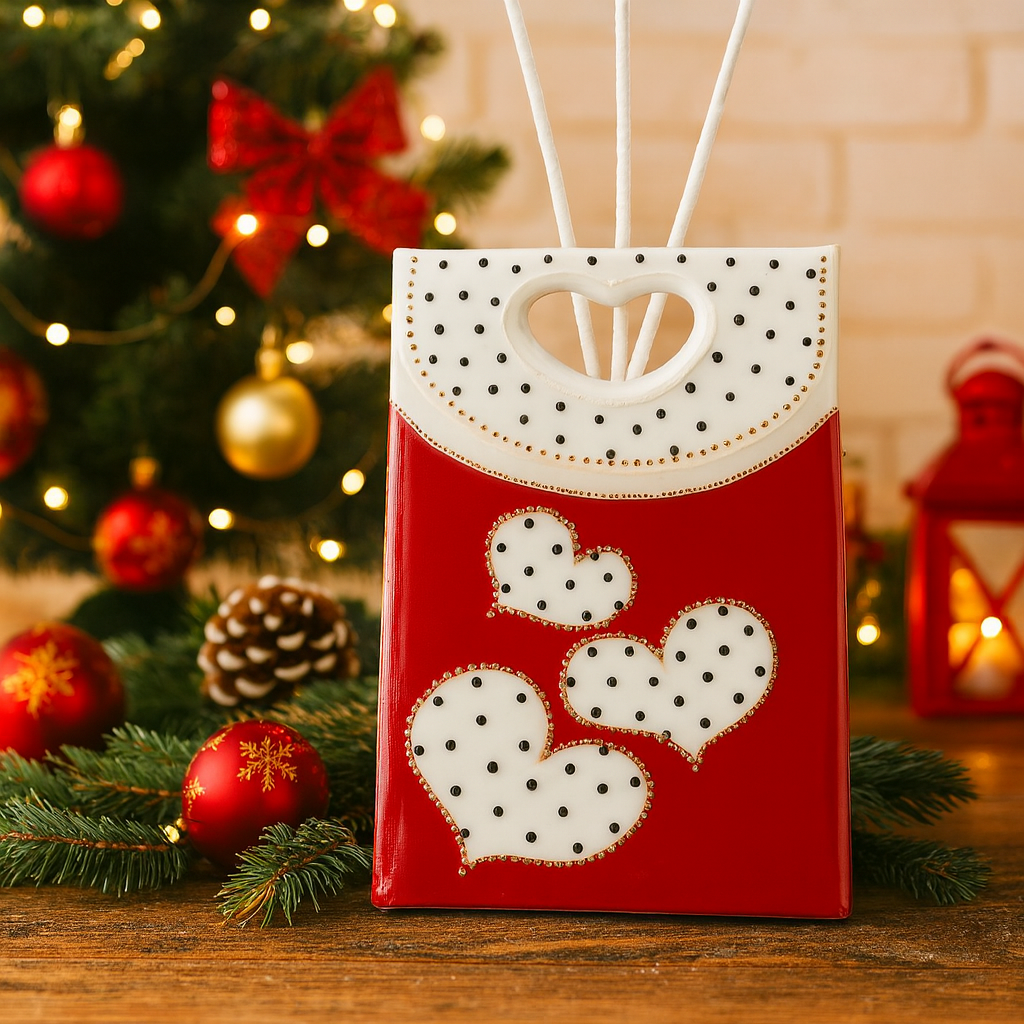 Diffusore Sharon porcellana rosso shopper bag cuore 16 cm