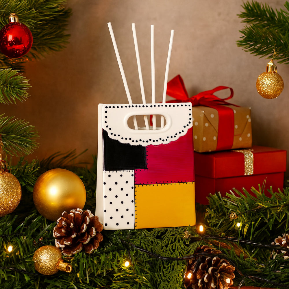 Diffusore Sharon porcellana shopper bag cuore con pois 16 cm