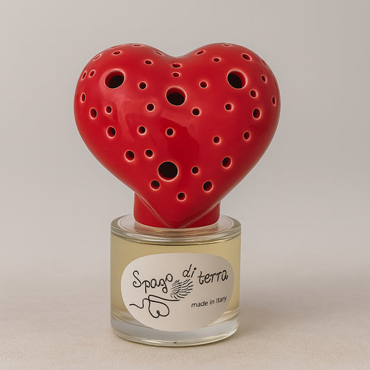 Diffusore ambiente Spago di Terra cuore rosso in ceramica con essenza 50 ml – Made in Italy – Le Favole