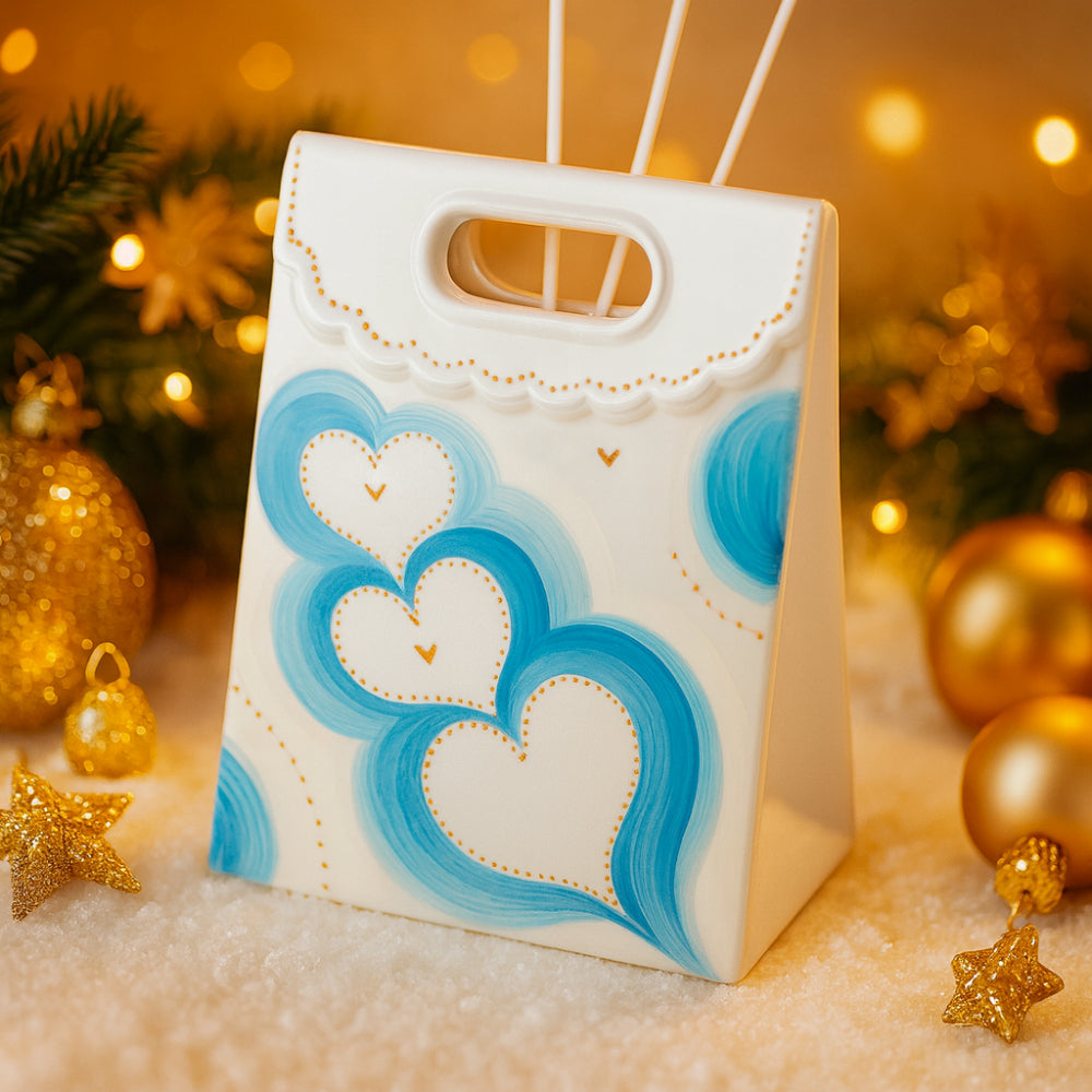 Diffusore borsetta Sharon porcellana cuori celesti Cielo 16 cm