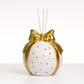 Diffusore d’ambiente Babbomatto LED palla in ceramica bianca Ø 10 cm con fiocco oro