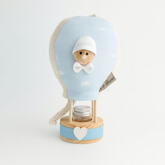 Diffusore mongolfiera Pinocchio Petit Amour celeste H 26 cm artigianale

