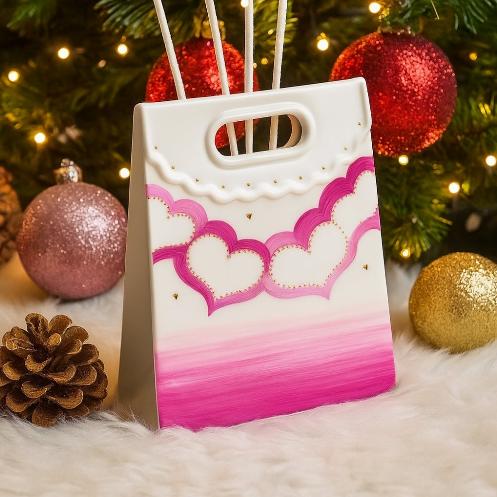 Diffusore shopper bag Sharon porcellana cuore rosa 16 cm