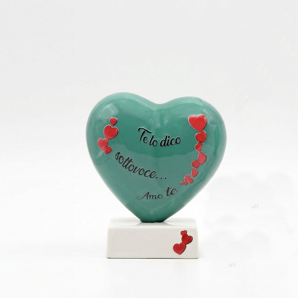 Twine of Earth Ceramic Heart on Base with Phrase 13 cm