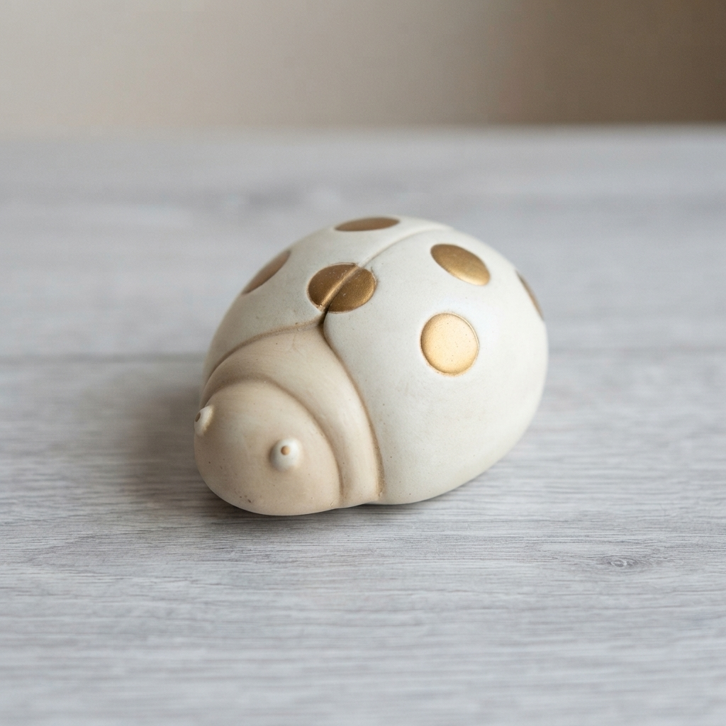 Egan Coccinella in Ceramica Beige con Pois Oro 10,5x7,5x4,5 cm