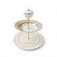 Etagere Alzata 2 Piani in Porcellana con Dettagli Oro H 30x28x23 cm