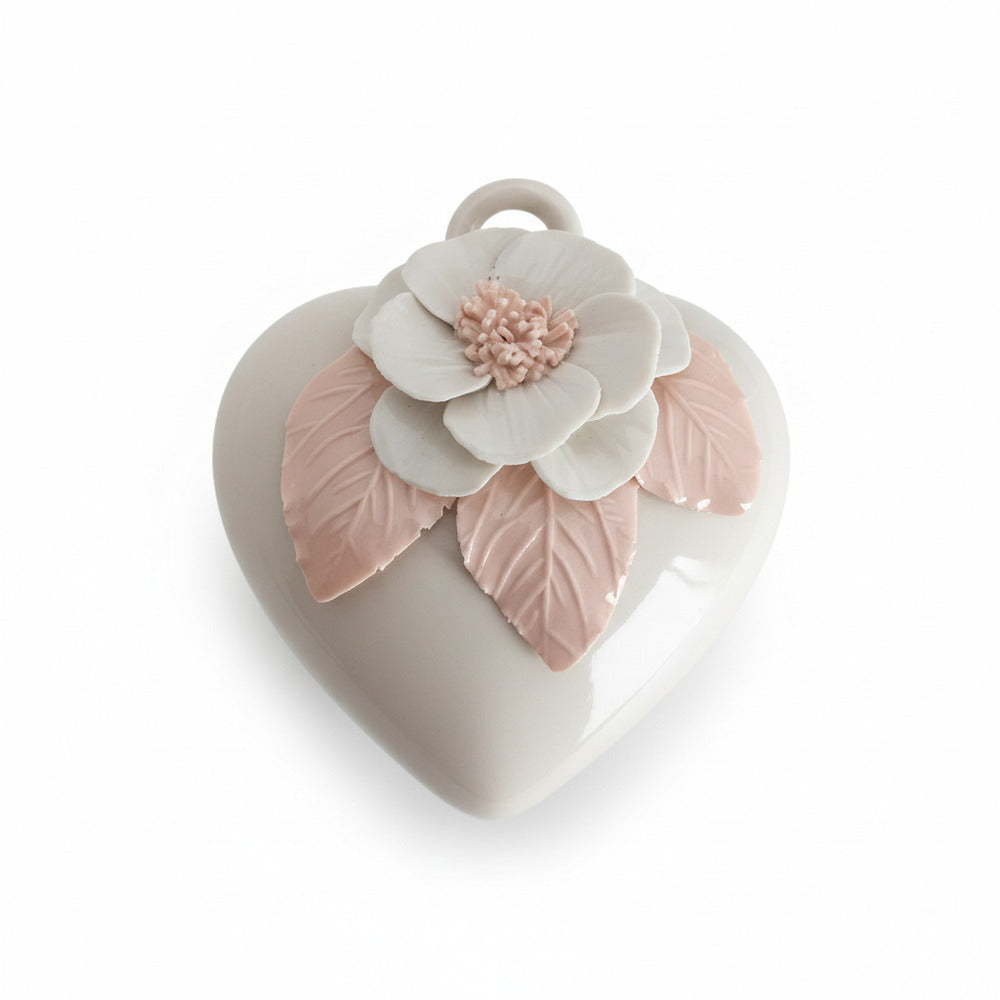 F.lli Majello Cuore Decorativo Porcellana Capodimonte 12x10 cm Cipria Rosa