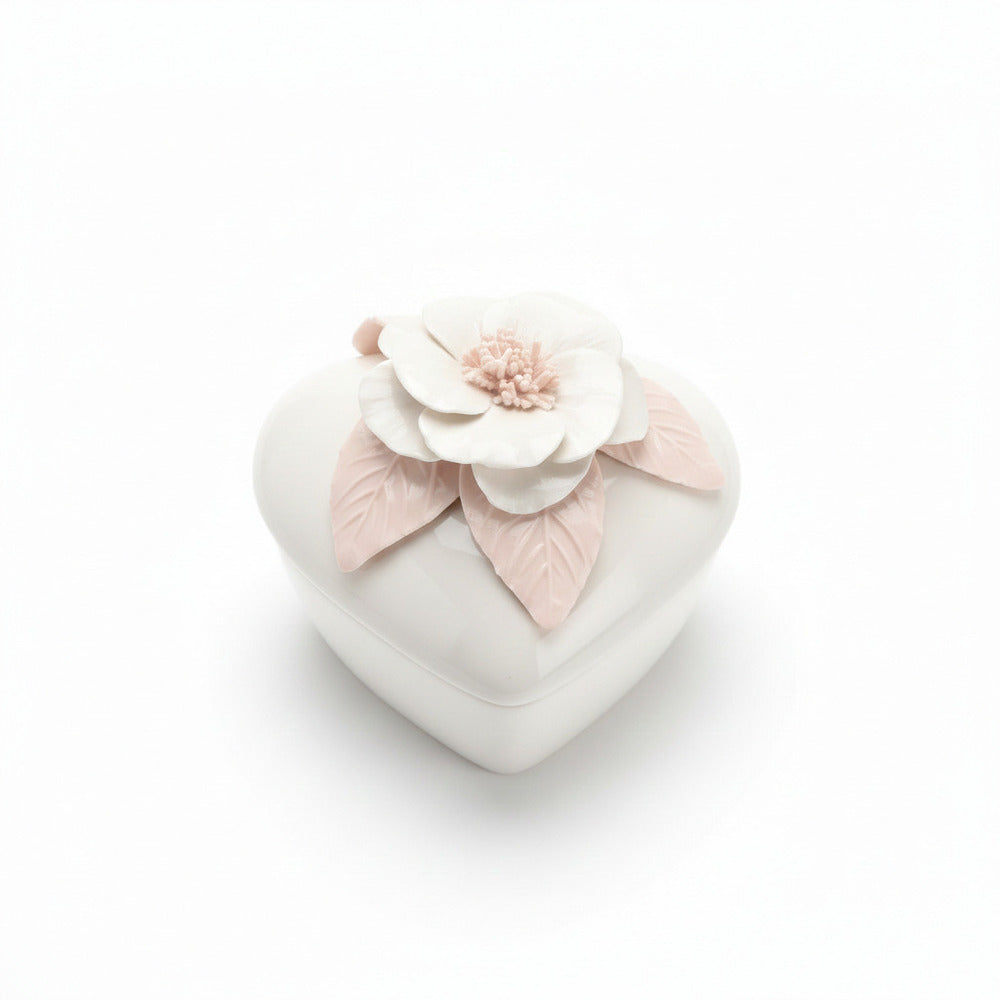 F.lli Majello Scatola Cuore Porcellana Capodimonte 8x11 cm Rosa Cipria