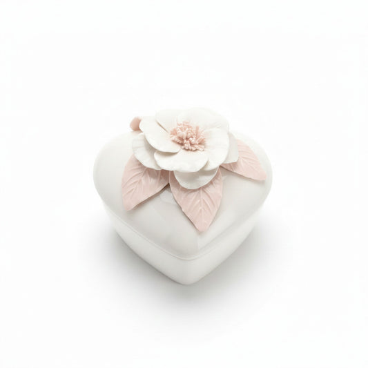 F.lli Majello Scatola Cuore Porcellana Capodimonte 8x11 cm Rosa Cipria