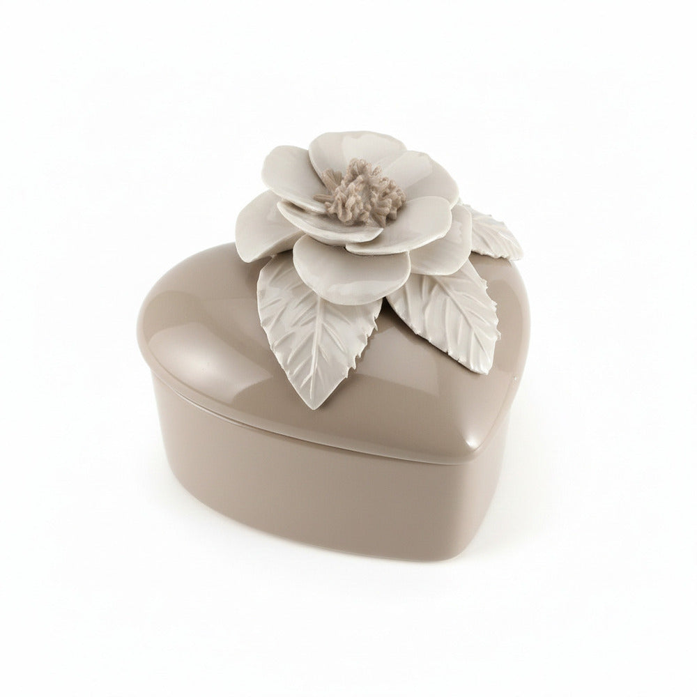 F.lli Majello Scatola Cuore Porcellana Capodimonte 8x11 cm Tortora