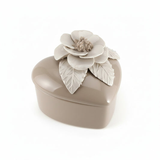 F.lli Majello Scatola Cuore Porcellana Capodimonte 8x11 cm Tortora