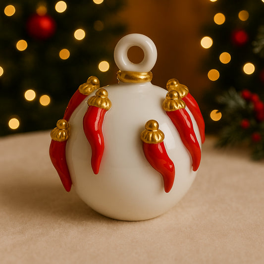 F.lli Majello Sfera Natale Corni Napoletani Porcellana di Capodimonte H 15 cm Ø 13