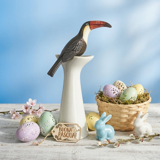 F.lli Majello – Vaso Portacandele Tucano Capodimonte 30x18cm