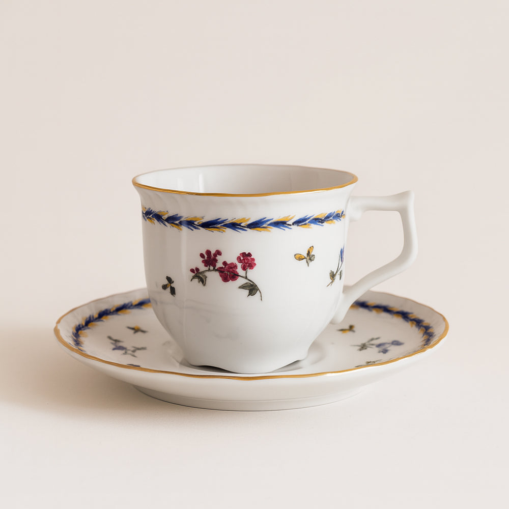 Fine porcelain coffee set Blue Sprouts with gold accents