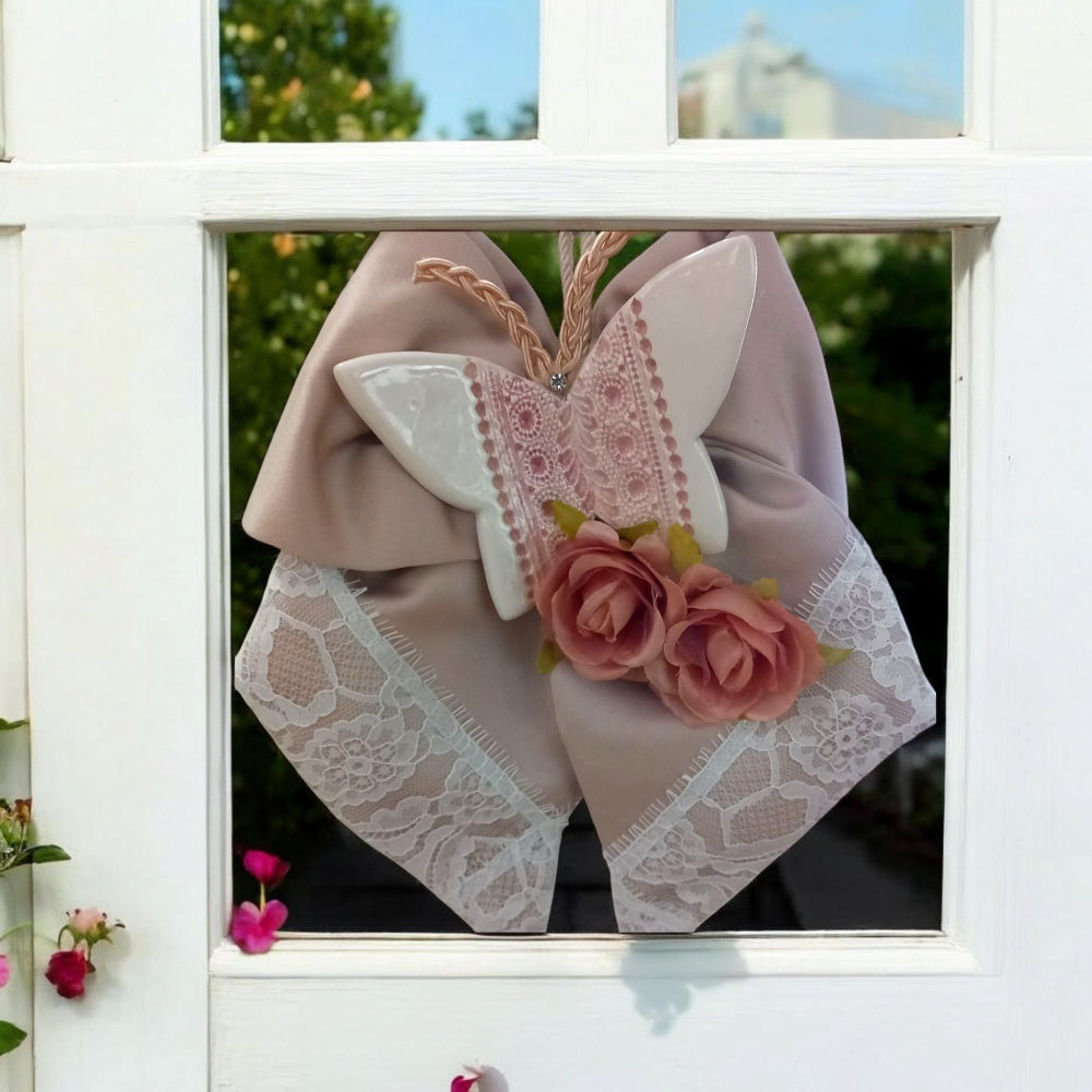Fiocco Decorativo 24x17 cm con Farfalla in Ceramica – Made in Italy