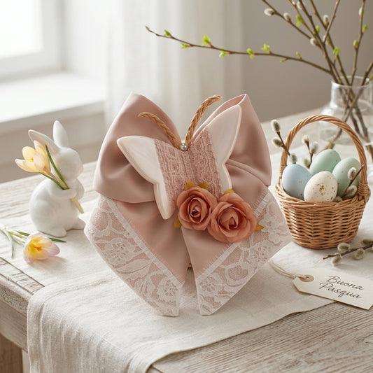 Fiocco Decorativo con Farfalla in Ceramica 24x17 cm Made in Italy