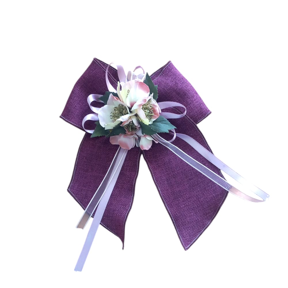 Fiocco in Juta Glicine con Composizione Floreale - 21x24cm