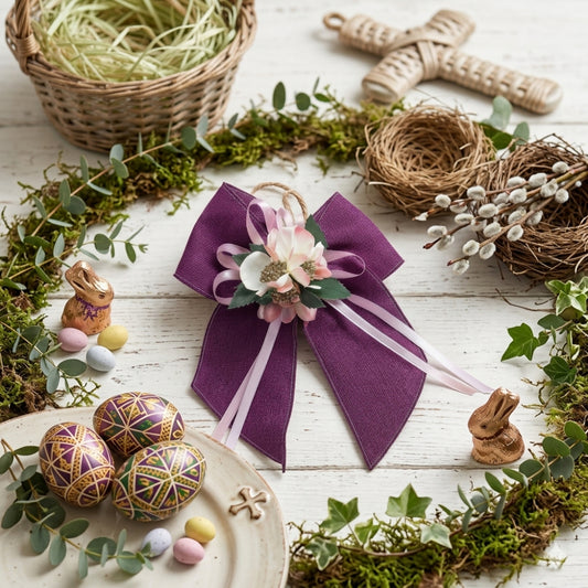 Fiocco Juta Glicine con Fiori Decorativi 21x24 cm Made in Italy