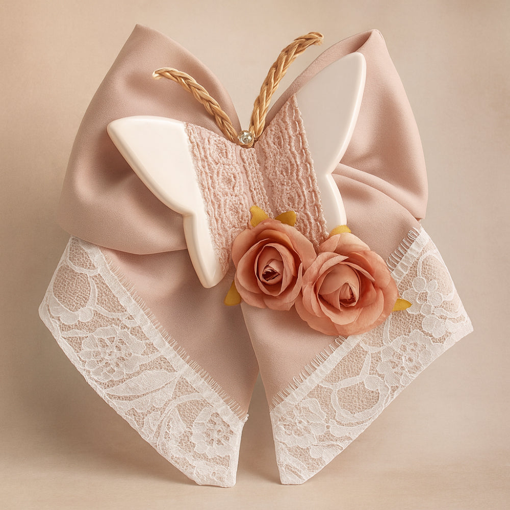 Fiocco decorativo con farfalla in ceramica Made in Italy 24x17 cm