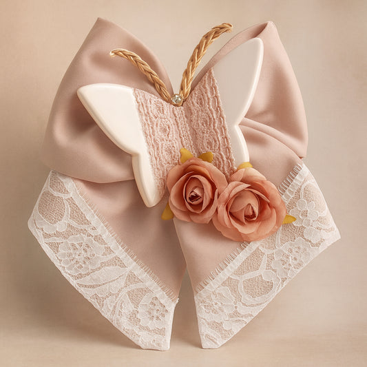 Fiocco decorativo con farfalla in ceramica Made in Italy 24x17 cm