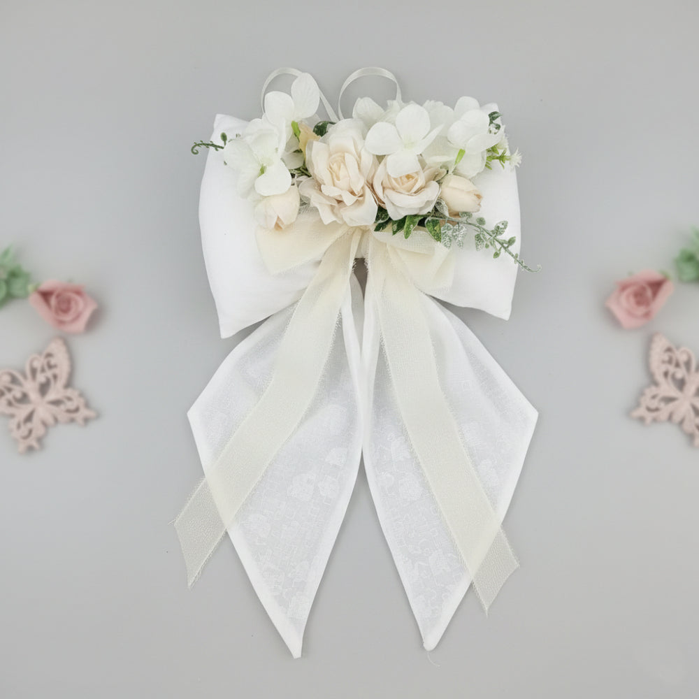 Fiocco fuoriporta Fiocchi di Luce in cotone bianco con composizione primaverile 41x27 cm