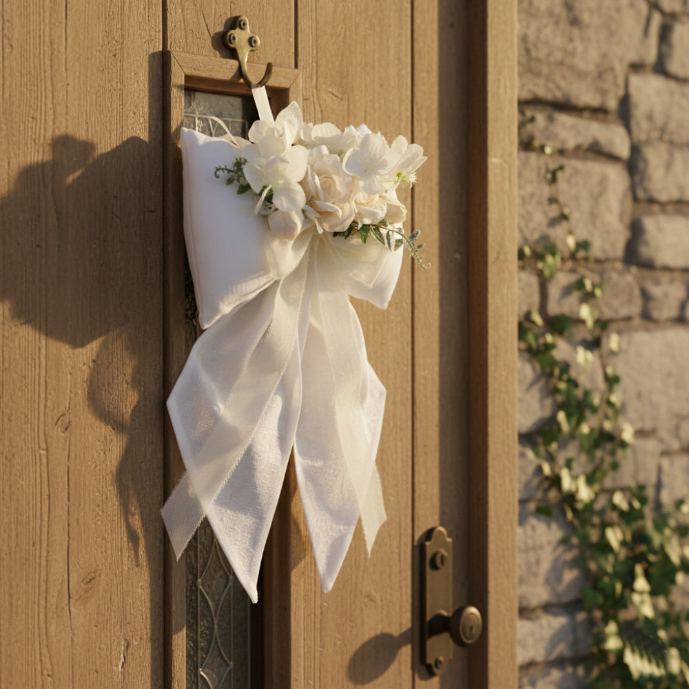 Fiocco fuoriporta Fiocchi di Luce in cotone bianco con composizione primaverile 41x27 cm