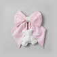 Fiocco fuoriporta nascita Fiocchi di Luce rosa in ciniglia di cotone con orsetto bianco 40x26 cm