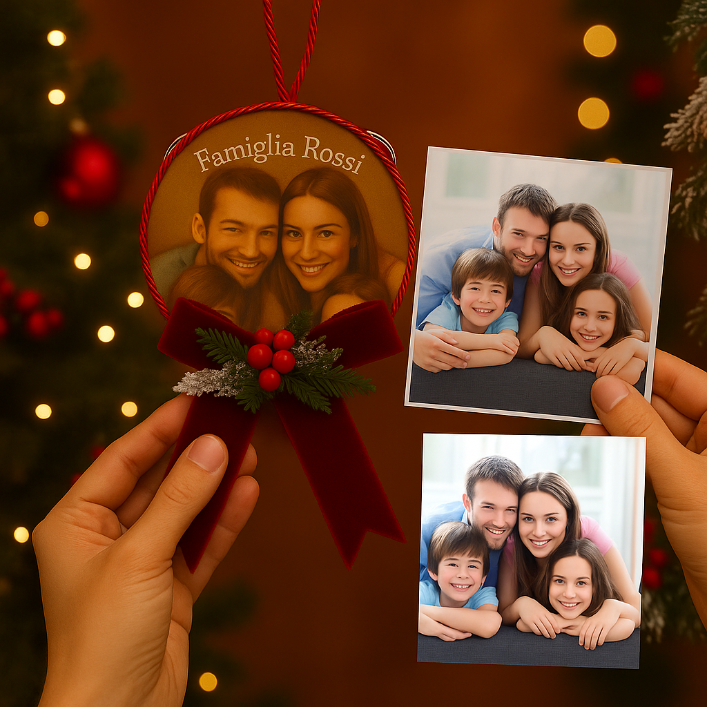 Fiocco natalizio personalizzato Fiocchi di Luce con tamorra artigianale e foto cliente