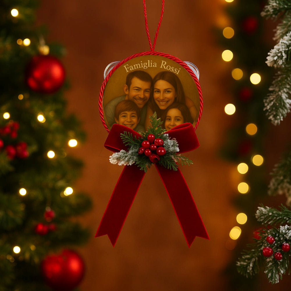 Fiocco natalizio personalizzato Fiocchi di Luce con tamorra artigianale e foto cliente