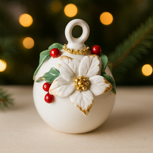 Flli Majello Sfera Natale Porcellana Capodimonte Stella Gold h12x10 cm