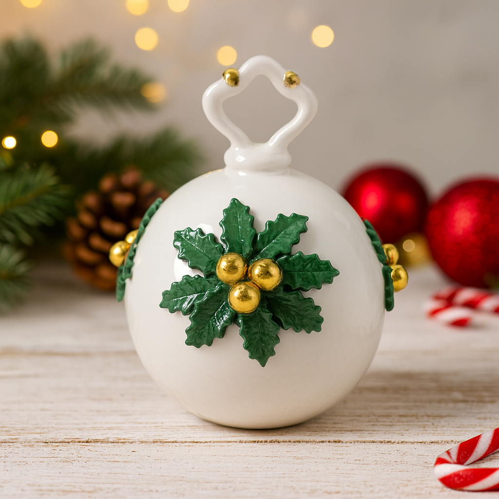 Flli Majello Sfera Natale Porcellana Capodimonte Stella Green h12x1 0 cm