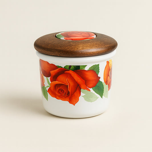 Formaggera Spigarelli in ceramica con decoro rose rosse H 9x10,5 cm