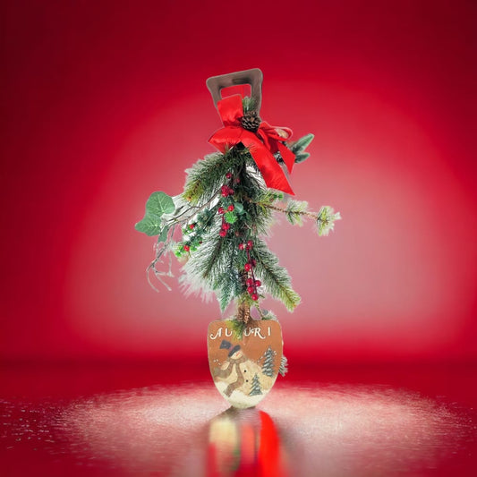 Fuoriporta Di Natale Pala Spala Neve con Composizione Natalizia 60cm Ghirlanda