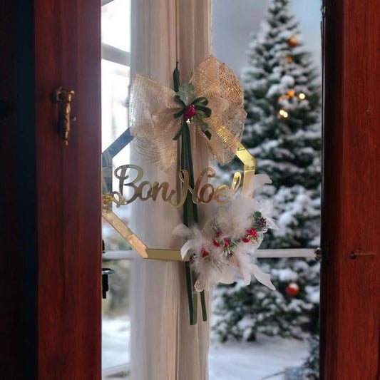 Fuoriporta Natalizio In Acrilico " Bon Noel " Specchiato Oro Dec Natale