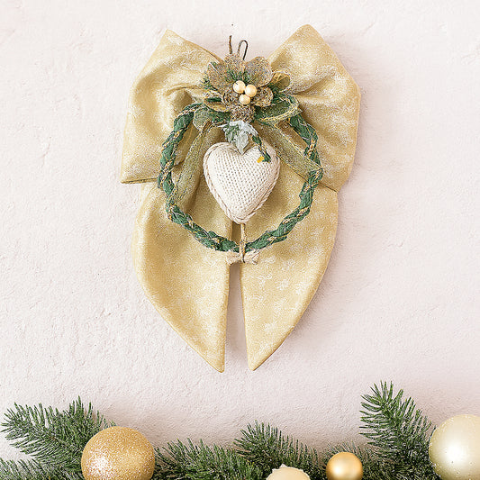Fuoriporta dorato in tessuto con applicazione a forma di cuore – 38×28 cm