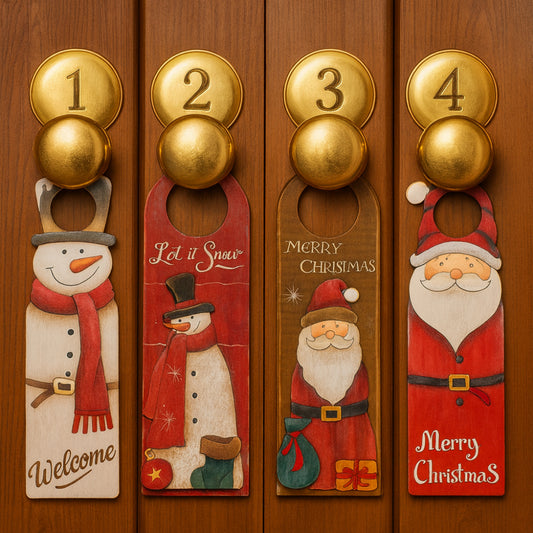 Fuoriporta natalizi Babbomatto in legno 10x28.5 cm Babbo Natale e pupazzo di neve