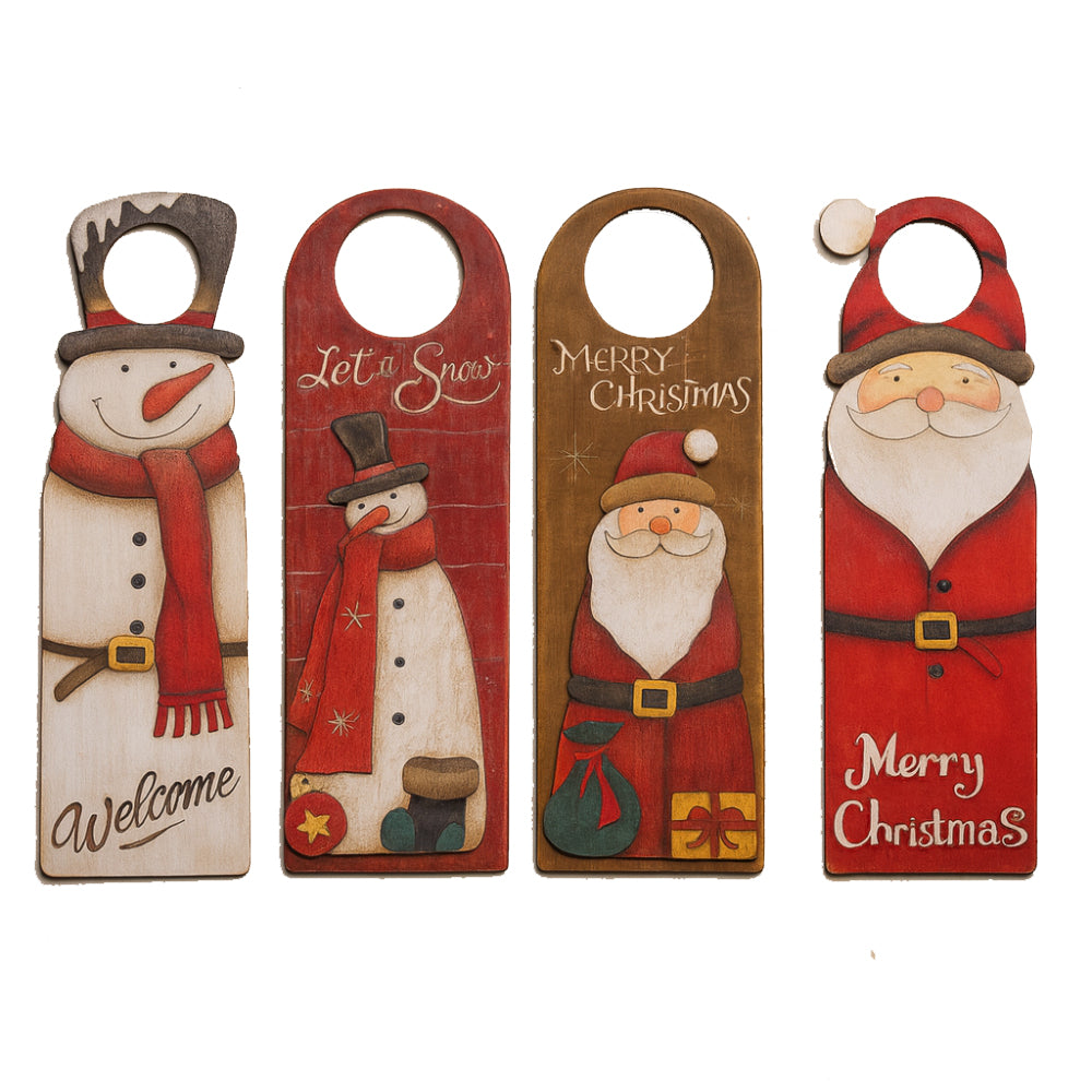 Fuoriporta natalizi Babbomatto in legno 10x28.5 cm Babbo Natale e pupazzo di neve