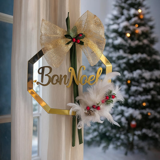 Fuoriporta Natalizio In Acrilico " Bon Noel " Specchiato Oro Dec Natale