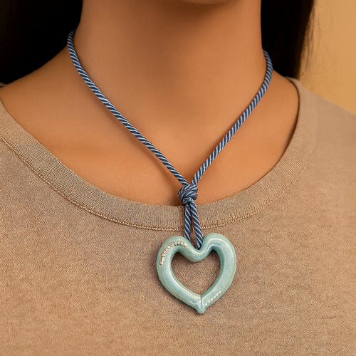 Gabbiani Murano Charm Cuore Vetro con Cordoncino Acquamarina 5 cm