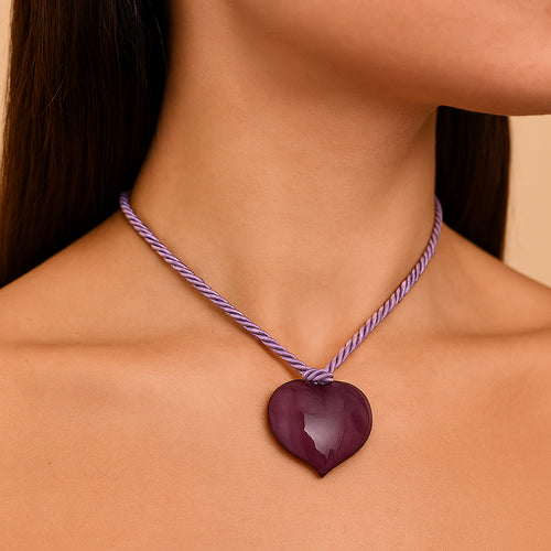 Gabbiani Murano – Charm Cuore (4 cm) con Cordoncino Pendente Glicine