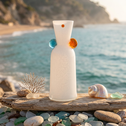 Cuorematto Vaso in Vetro 39 cm Bianco, Ambra e Acquamarina Design